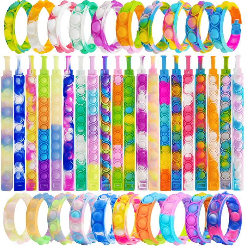 IERKEIE 120 Pcs Pop Bracelet Bubble Fidget Sensory Toys for Party Favors Pop Keychain Bulk for Classroom Prizes Easter Egg Basket Stuffers Christmas Valentine Gifts for Kids Students - Image 2