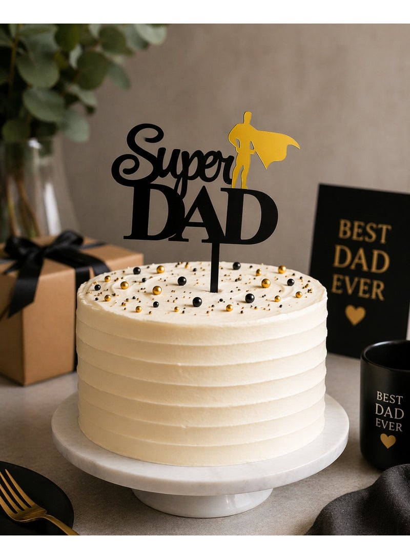 Super Dad Cake Topper – Gold & Black Acrylic Father’s Day Cake Decoration | Superhero Dad Theme Party Topper for Birthday, Dad Celebration Cake Decor - Image 3