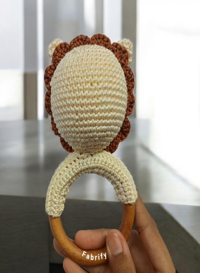 Fabrify Crochet Animal Baby Wooden Chewable Teether Cum Rattle, Elephant (Lion) - Image 3