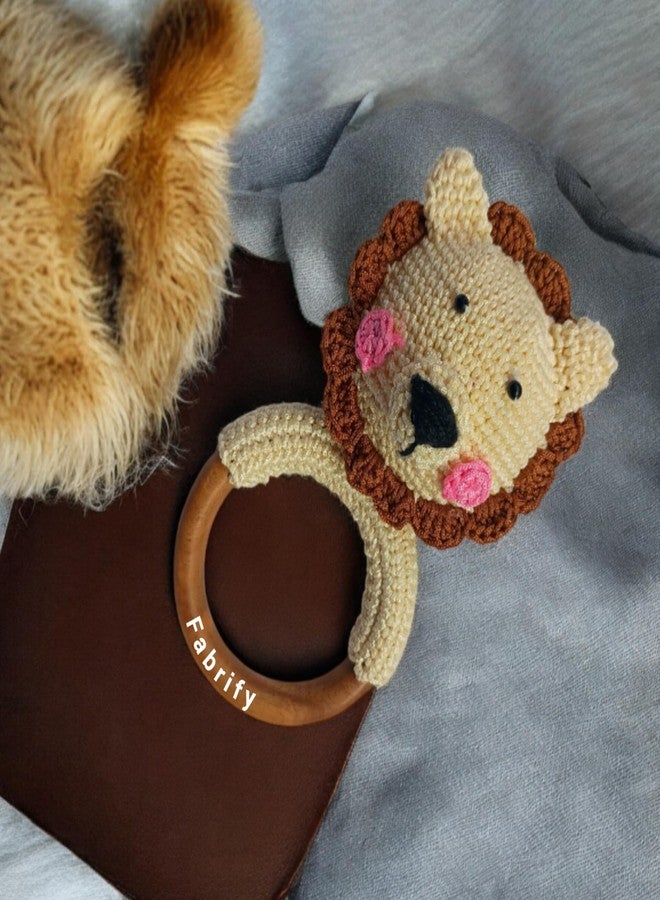 Fabrify Crochet Animal Baby Wooden Chewable Teether Cum Rattle, Elephant (Lion) - Image 2