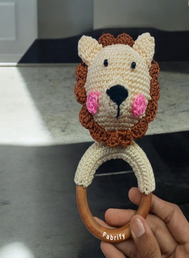Fabrify Crochet Animal Baby Wooden Chewable Teether Cum Rattle, Elephant (Lion) - Image 4