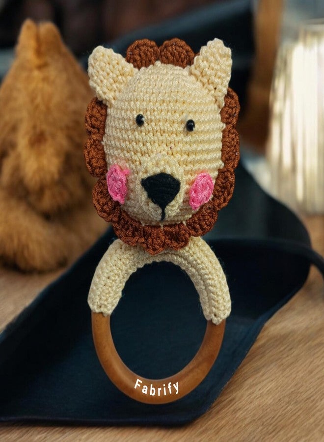 Fabrify Crochet Animal Baby Wooden Chewable Teether Cum Rattle, Elephant (Lion) - Image 1