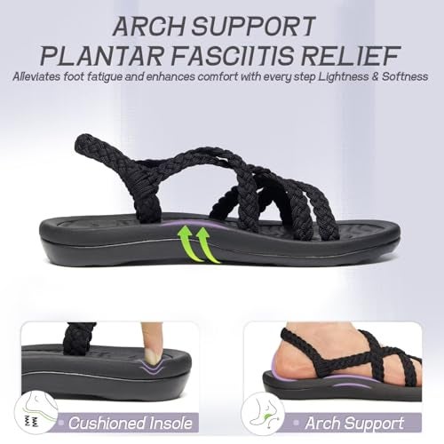 MEGNYA Ladies Comfortable Sandals with Arch Support, Lightweight Hiking Shoes with Braided Backstraps, Classic Adjustable Open toe Slide Sandals for Walking Black Size 8.5 - Image 4