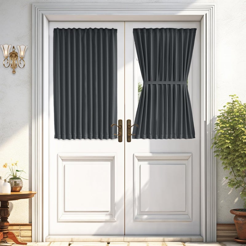 Vatge French Door Curtain - Thermal Insulated Window Curtain with Magic Tape for Glass Door  Front Door  Sliding Door  1 Panel  W54 x L40  Grey - Image 1