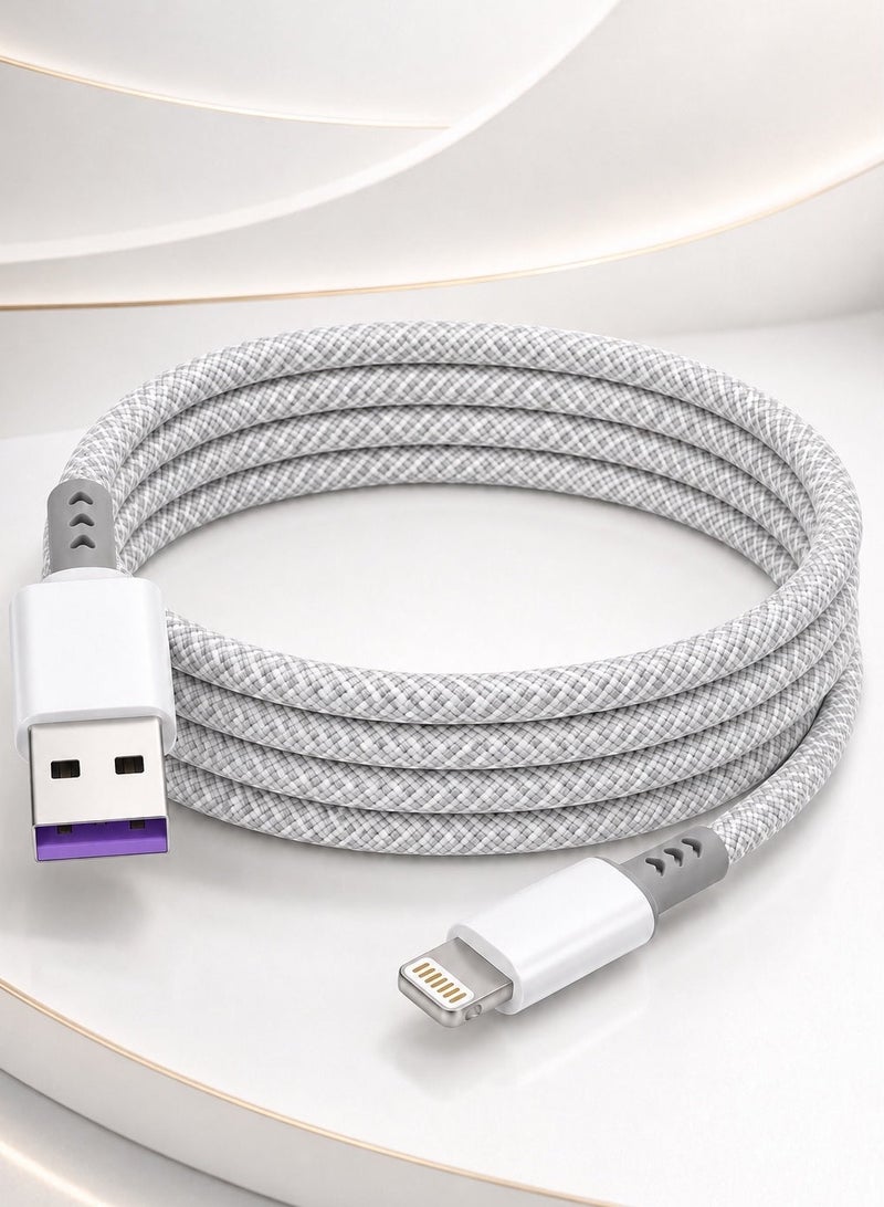 كابل USB مضفر ممتاز للشحن السريع ونقل البيانات بتقنية Lightning لأجهزة Apple iPhone و iPad و iPod - موصل معدني ممتاز، نسيج مضفر متين وحماية طويلة الأمد للجهاز - Image 2