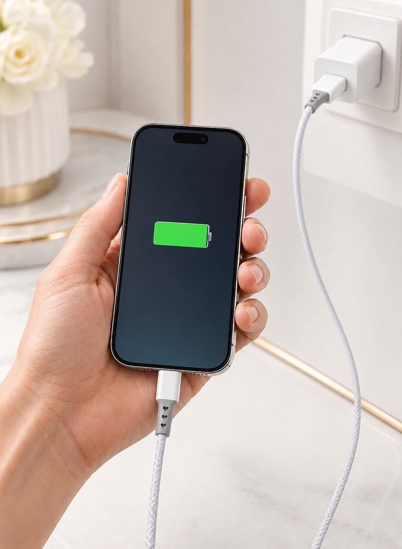 كابل USB مضفر ممتاز للشحن السريع ونقل البيانات بتقنية Lightning لأجهزة Apple iPhone و iPad و iPod - موصل معدني ممتاز، نسيج مضفر متين وحماية طويلة الأمد للجهاز - Image 3