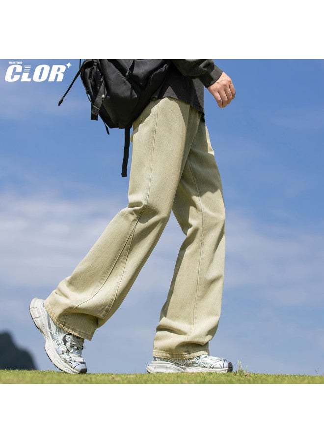 Clor American Trendy Brand Micro-flare High Street Jeans For Men, Spring And Summer Style, Loose-fitting Versatile Straight-leg Pants, Nz21 Mud Yellow, Size L - Image 1