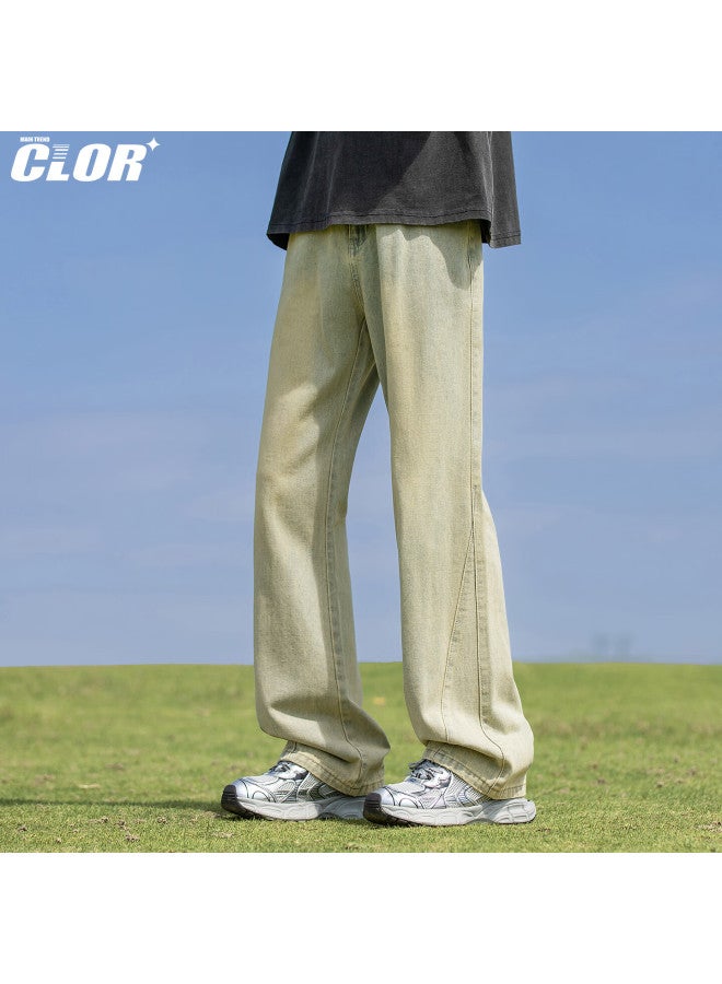 Clor American Trendy Brand Micro-flare High Street Jeans For Men, Spring And Summer Style, Loose-fitting Versatile Straight-leg Pants, Nz21 Mud Yellow, Size L - Image 5