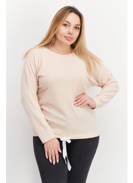 dagi Women Round Neck Long Sleeve Ribbed Sweatshirt, Pink  - Image 1