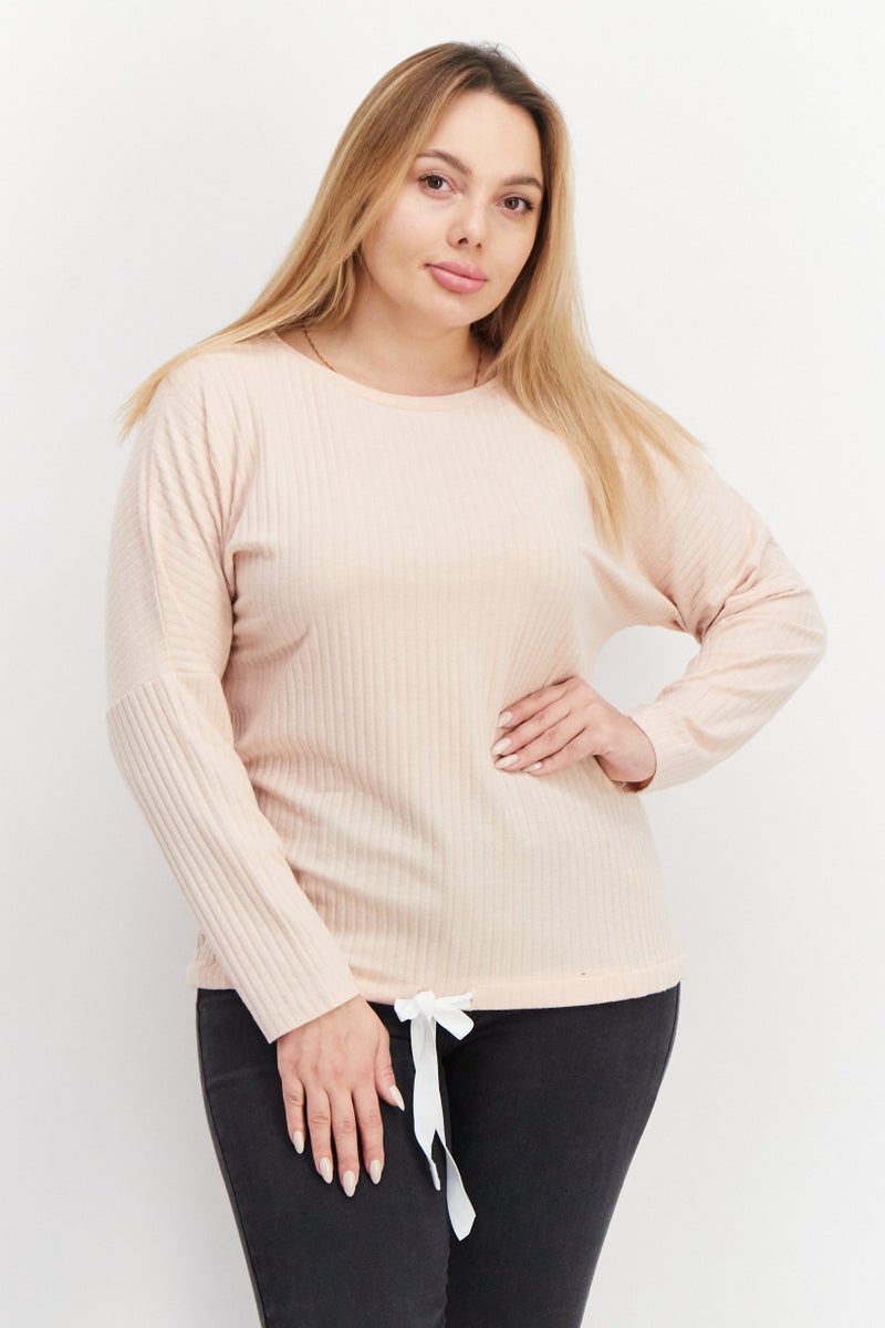 dagi بلوزة نسائية بأكمام طويلة وياقة دائرية، وردية - Image 1