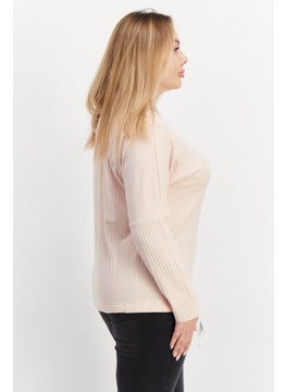 dagi Women Round Neck Long Sleeve Ribbed Sweatshirt, Pink  - Image 4