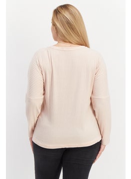 dagi Women Round Neck Long Sleeve Ribbed Sweatshirt, Pink  - Image 2