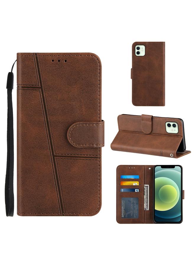 اس-توب جراب لهاتف iPhone 12 mini مصنوع من جلد العجل مع مشبك قابل للطي أفقيًا مع حامل وفتحات للبطاقات ومحفظة وحبل - Image 1