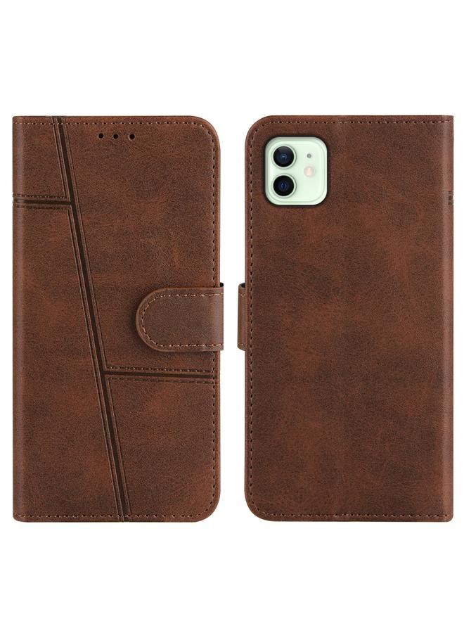 اس-توب جراب لهاتف iPhone 12 mini مصنوع من جلد العجل مع مشبك قابل للطي أفقيًا مع حامل وفتحات للبطاقات ومحفظة وحبل - Image 3