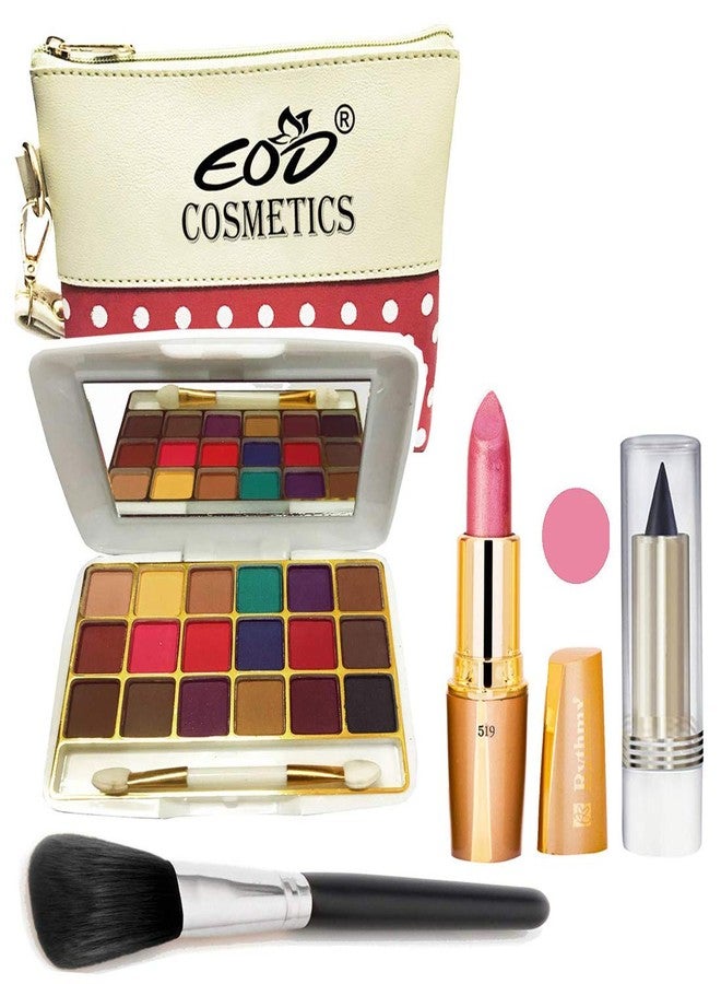 Eod Cosmetics Make Up Kit (18 Colors Eyeshadow,1 Creamy Matte Lipstick,1 Make Up Brush,1 Kajal with Multi-Purpose Makeup Pouch) A13 Set of 5 - Image 1