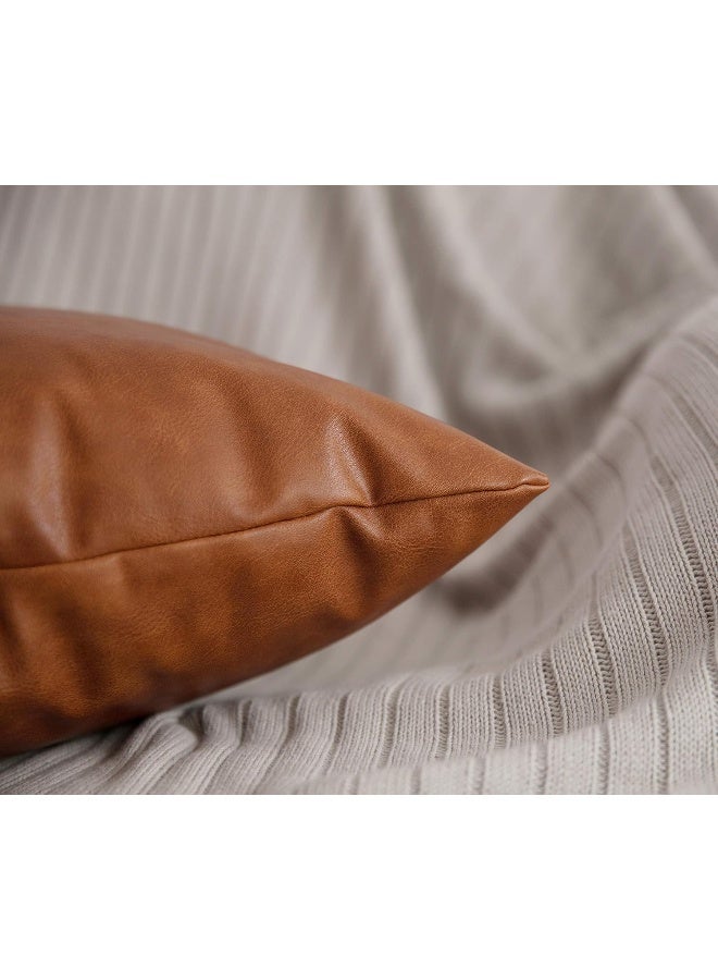 HOMFINER Faux Leather Throw Pillow Covers 20x20 inch Set of 2 Thick Cognac Brown Large Decorative Modern Boho Farmhouse Bedroom Living Room Square Cases for Couch Bed Sofa  - Image 2