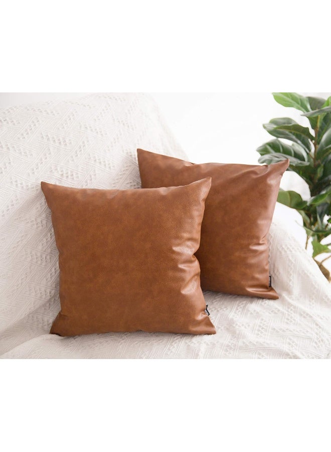 HOMFINER Faux Leather Throw Pillow Covers 20x20 inch Set of 2 Thick Cognac Brown Large Decorative Modern Boho Farmhouse Bedroom Living Room Square Cases for Couch Bed Sofa  - Image 4