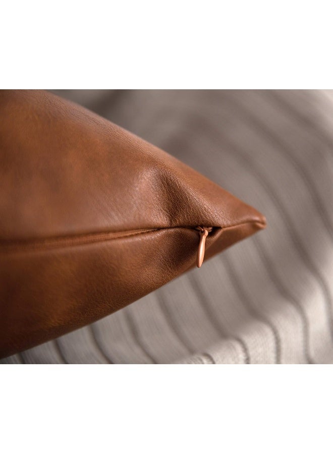 HOMFINER Faux Leather Throw Pillow Covers 20x20 inch Set of 2 Thick Cognac Brown Large Decorative Modern Boho Farmhouse Bedroom Living Room Square Cases for Couch Bed Sofa  - Image 3