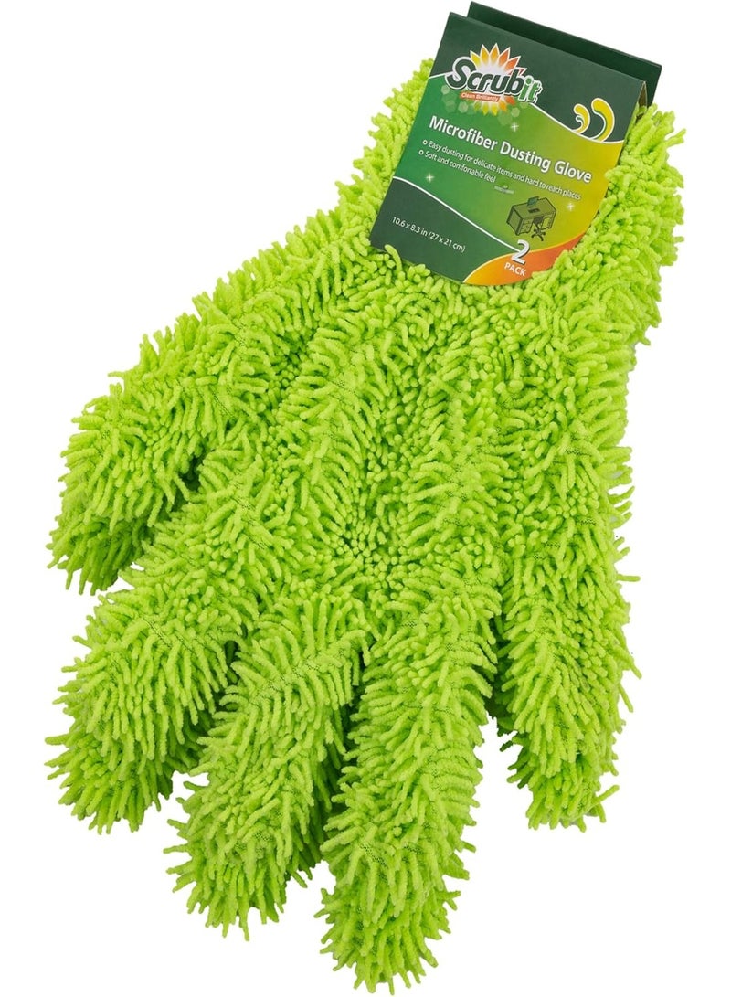SCRUBIT Microfiber Dusting Glove for Kitchen and Home by Scrub-it - Car, Furniture & Window Cleaning Gloves - Cuts Through Dirt Without Using Chemicals - Perfect for Stainless Steel Dusting -2 Pack (Green) - Image 1