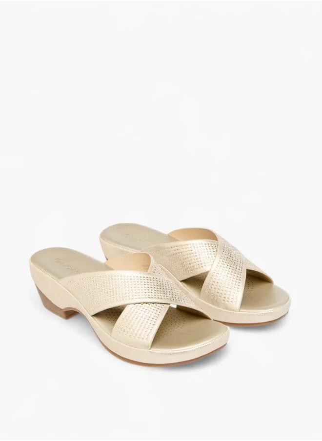 Le Confort Womens Embellished Cross Strap Comfort Sandals With Block Heels Ramadan Collection