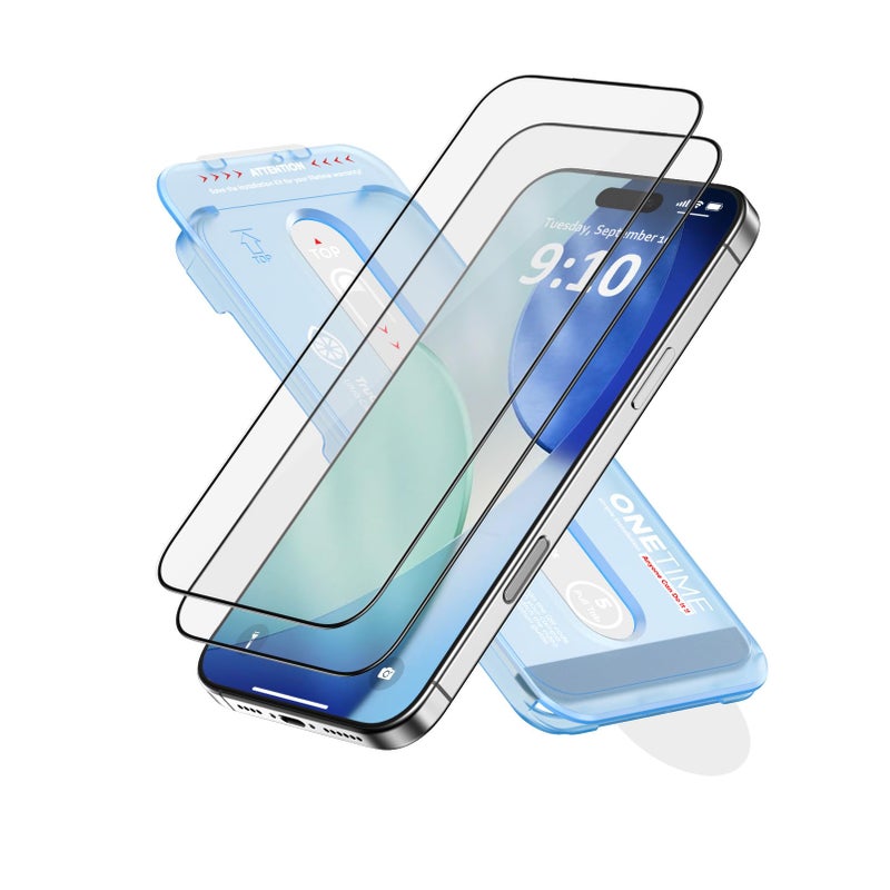 FLOLAB NanoArmour ONETIME 2 Pack for iPhone 17 Pro Max Screen Protector, Tempered Glass, Ultra Clear, InfinityEdge-to-Edge, Easy Install, Dust-Free, Reinforced Edge - Image 1