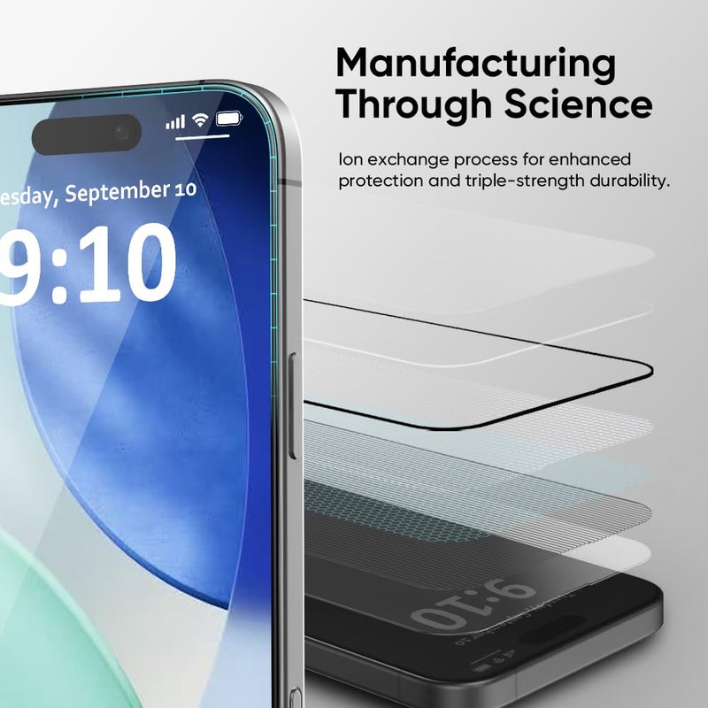 FLOLAB NanoArmour ONETIME 2 Pack for iPhone 17 Pro Max Screen Protector, Tempered Glass, Ultra Clear, InfinityEdge-to-Edge, Easy Install, Dust-Free, Reinforced Edge - Image 2