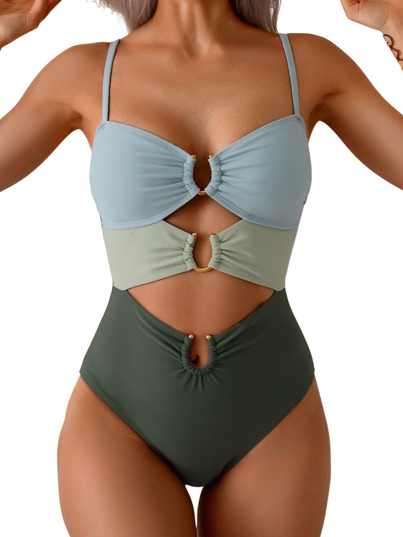 Eomenie One Piece Swimsuit for Women Ring Linked Monokini Sexy Bathing Suit Cutout Swim Suit - Image 1