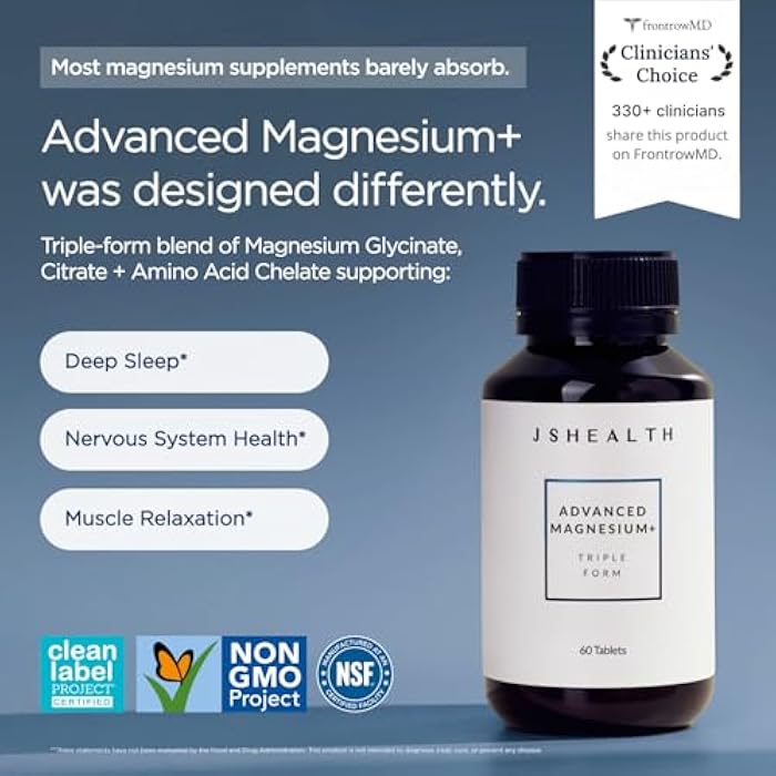JSHealth Magnesium Supplement for Sleep. 400mg Triple-Form Glycinate, Citrate, Amino Acid Chelate. By Nutritionist Jessica Sepel (60 Tablets) - Image 2