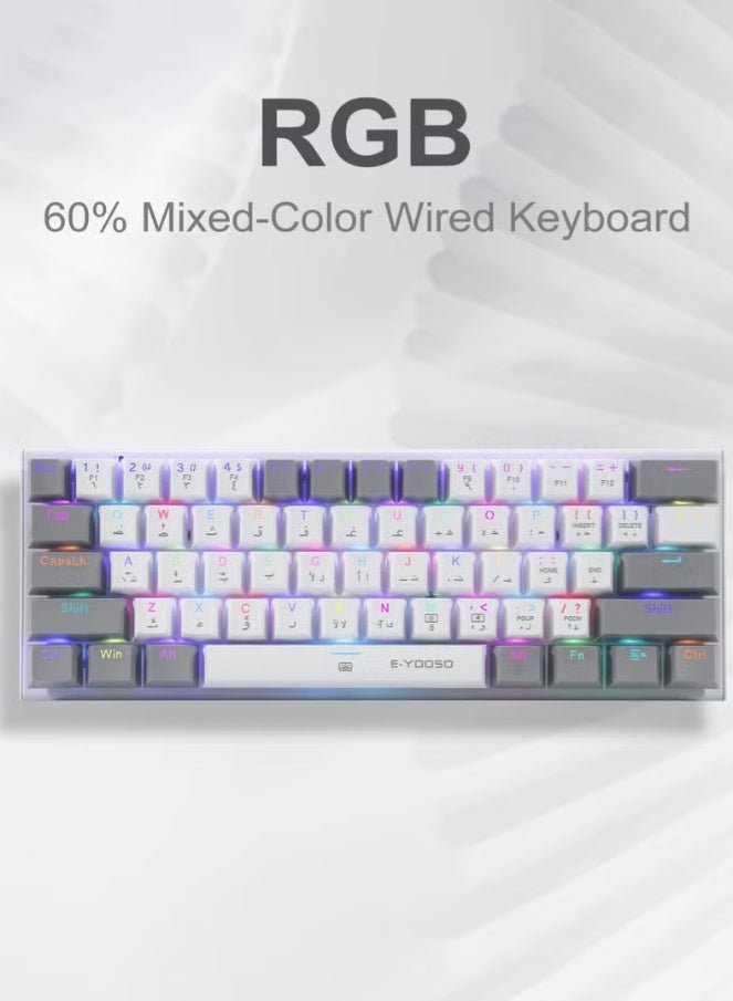 E-YOOSO Z-11 60% Wired RGB Arabic & English Mechanical Keyboard,61 Keys Compact Gaming Keyboard with Linear Red Switches (White Grey) - Image 3