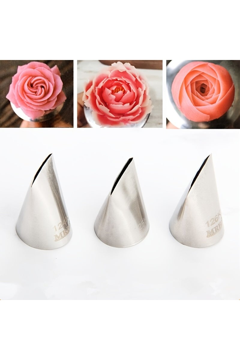 إيروريكس مجموعة من 3 فوهات تزيين الكيك، مصنوعة من الفولاذ المقاوم للصدأ، على شكل وردة لتزيين الكيك والبسكويت والحلويات... - Image 2