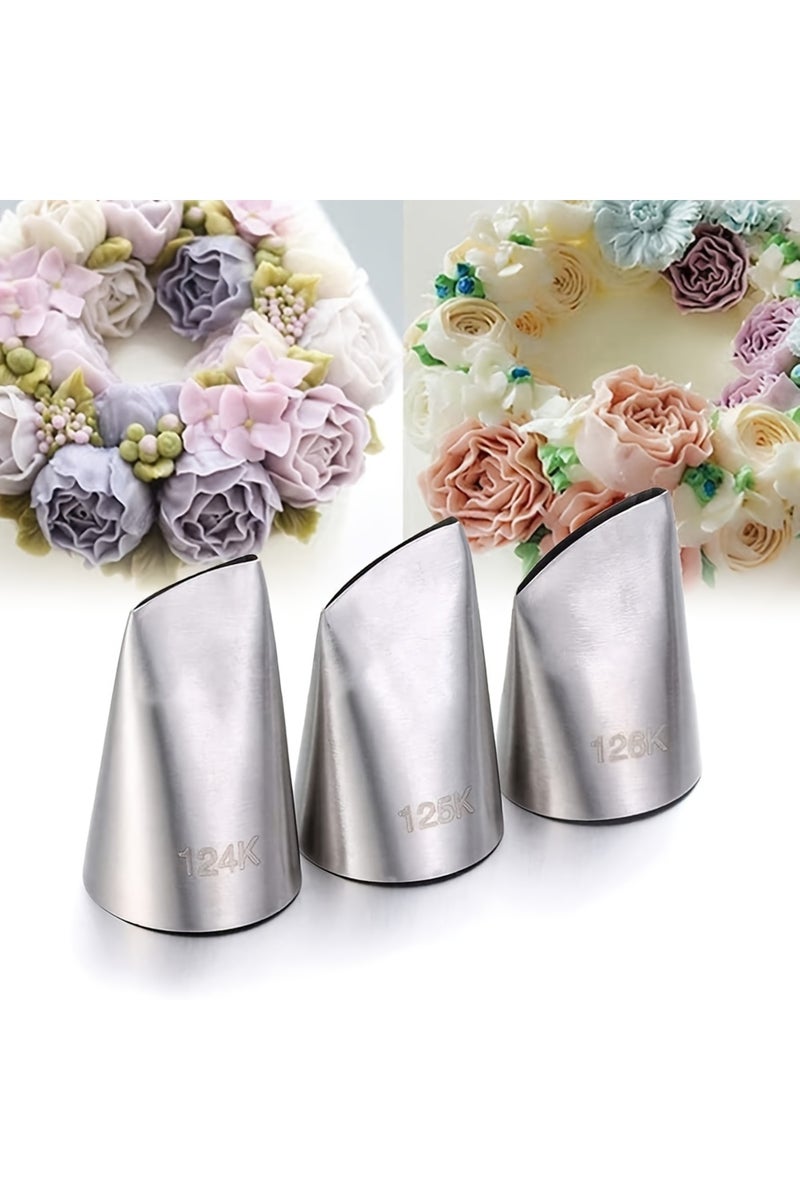 إيروريكس مجموعة من 3 فوهات تزيين الكيك، مصنوعة من الفولاذ المقاوم للصدأ، على شكل وردة لتزيين الكيك والبسكويت والحلويات... - Image 1