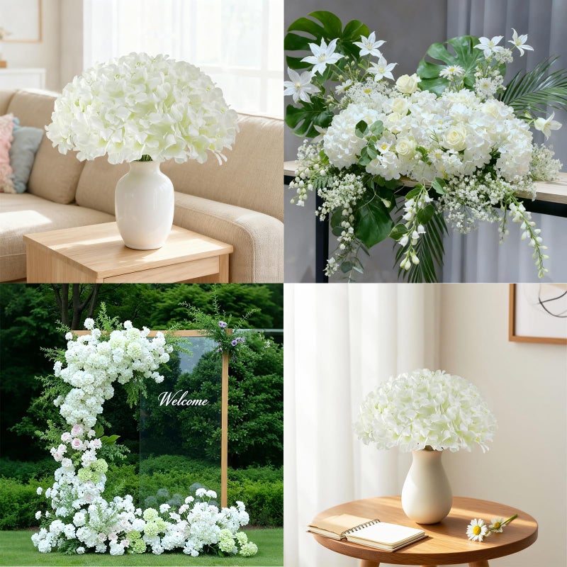 Cherica 65Pcs White Hydrangea Artificial Flowers Bulkï¼ŒRealistic Silk Fake Flowers with Stemsï¼ŒFaux Hydrangea Flowers for Wedding Home Decor Centerpieces Living Room Garden Party Baby Shower Decoration - Image 5