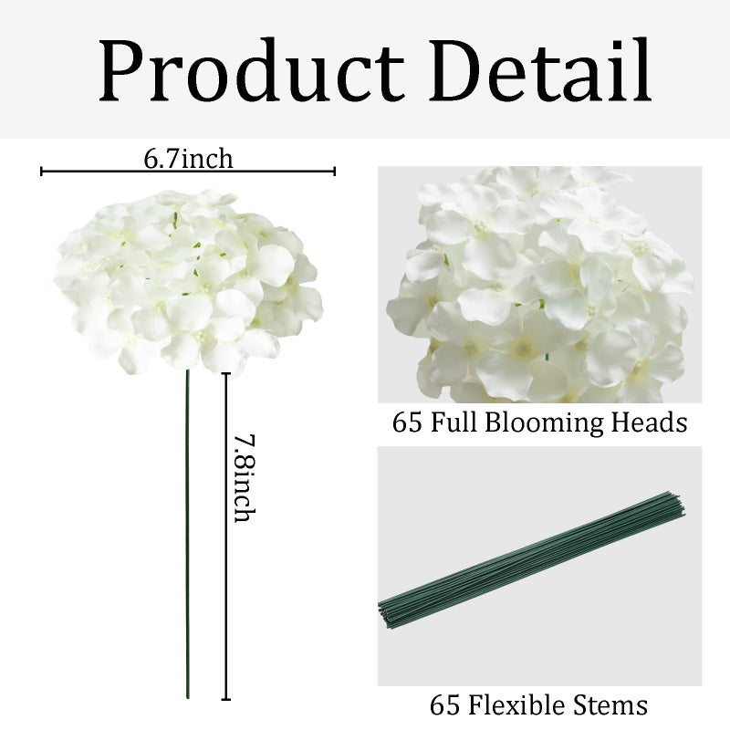 Cherica 65Pcs White Hydrangea Artificial Flowers Bulkï¼ŒRealistic Silk Fake Flowers with Stemsï¼ŒFaux Hydrangea Flowers for Wedding Home Decor Centerpieces Living Room Garden Party Baby Shower Decoration - Image 3