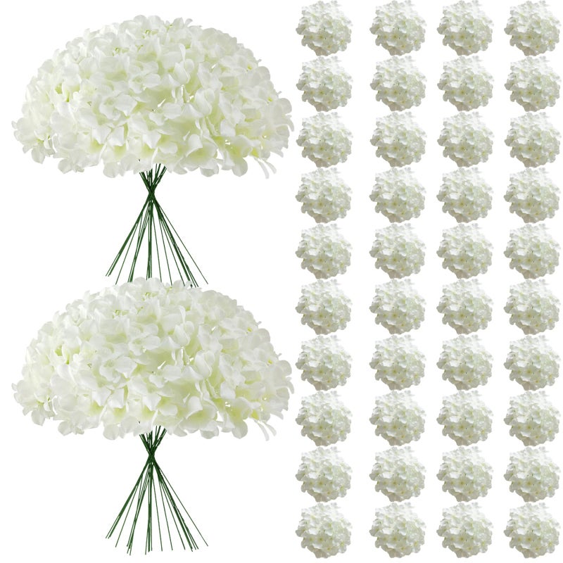 Cherica 65Pcs White Hydrangea Artificial Flowers Bulkï¼ŒRealistic Silk Fake Flowers with Stemsï¼ŒFaux Hydrangea Flowers for Wedding Home Decor Centerpieces Living Room Garden Party Baby Shower Decoration - Image 1