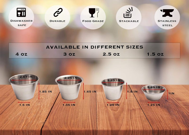 EHOMEA2Z Ramekins Stainless Steel Condiment Sauce Cups Metal Ramekins Commercial Grade Multifunctional Ideal for All Hot and Cold Sauces Individual Portion Cups 24 4 oz - Image 2
