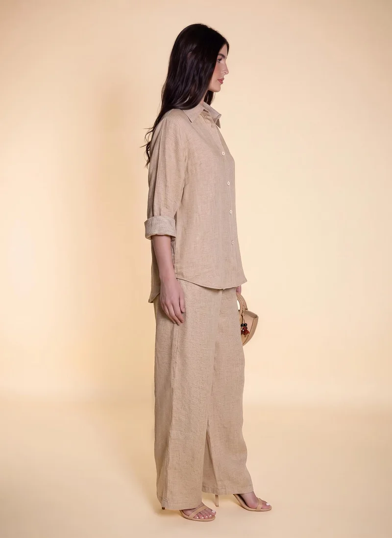Shapes DARKBEIGE LINEN BLEND SHIRT SET for Women | Best Price UAE