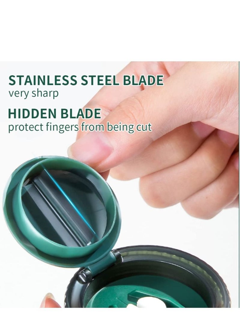 الأزرق جي دبليو Pill Cutter and Crusher, Splitter for Small or Large Pills, Cuts Vitamins Tablets, Portable Pretty Crusher Purse Pocket(Dark Green) - Image 3