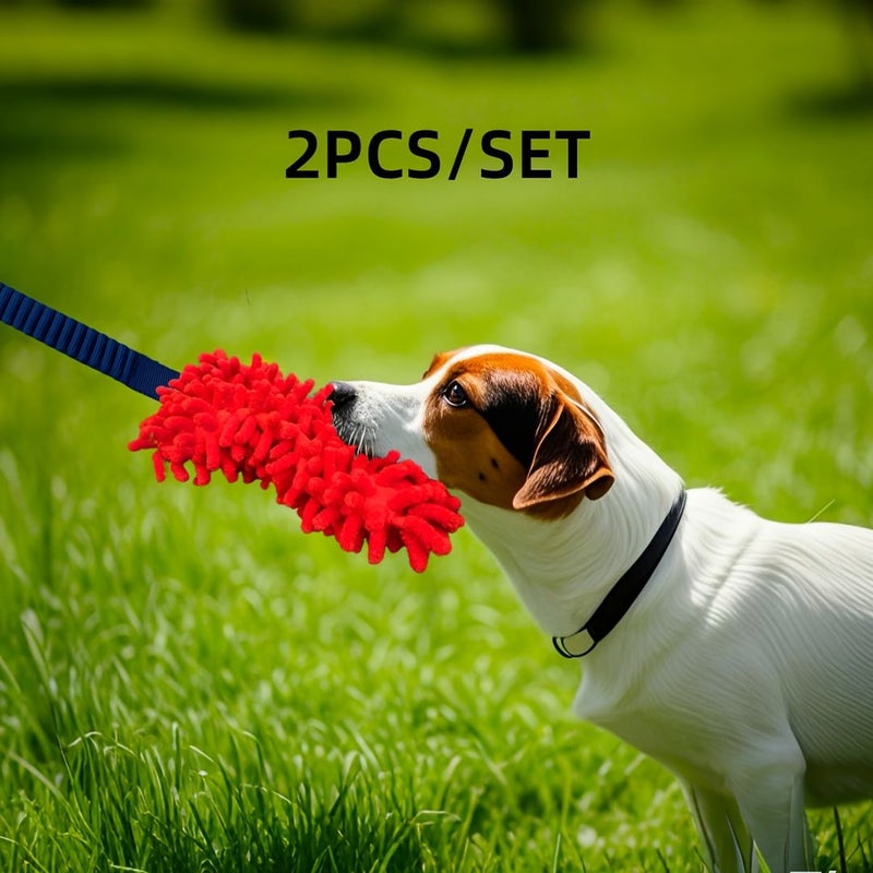 2pcs Pink Squeaky Tug of War Dog Toy Tear Resistant Rope Plush Teething Chewing Interactive Toy for Canine - Image 1