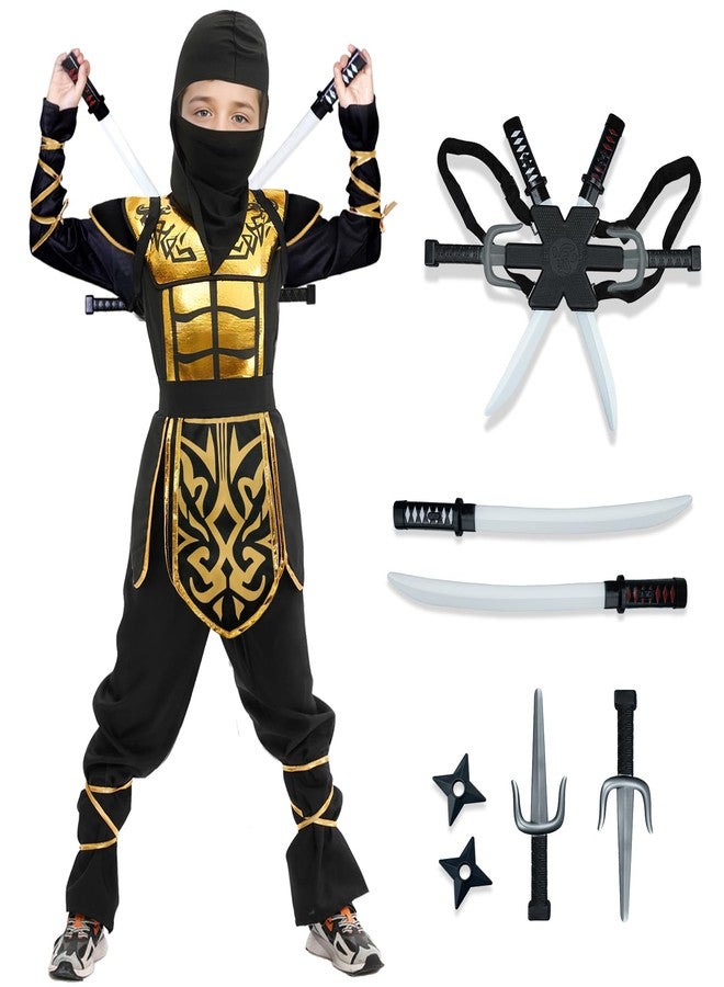 digi Kids Halloween Ninja Costume for Boys,Golden Ninja Costume Set with Toys,Halloween Costumes for Kids 4-12T - Image 1