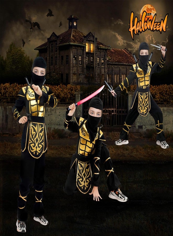 digi Kids Halloween Ninja Costume for Boys,Golden Ninja Costume Set with Toys,Halloween Costumes for Kids 4-12T - Image 5