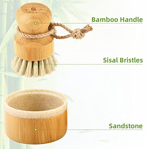 SUBEKYU Bubble Up Bamboo Dish Brush Set with Soap Holder, Wooden Dish Scrubber with Soap Dispenser, Natural Kitchen Scrub Brush, Washing Pot/Pans/Cast Iron, 2 Pack, Sisal Bristles - Image 5