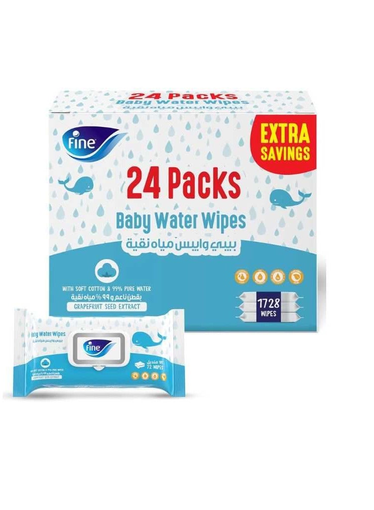 Fine Baby Wipes Wet 72 Sheet Water Wipes 99.9% (Pack of 24)
