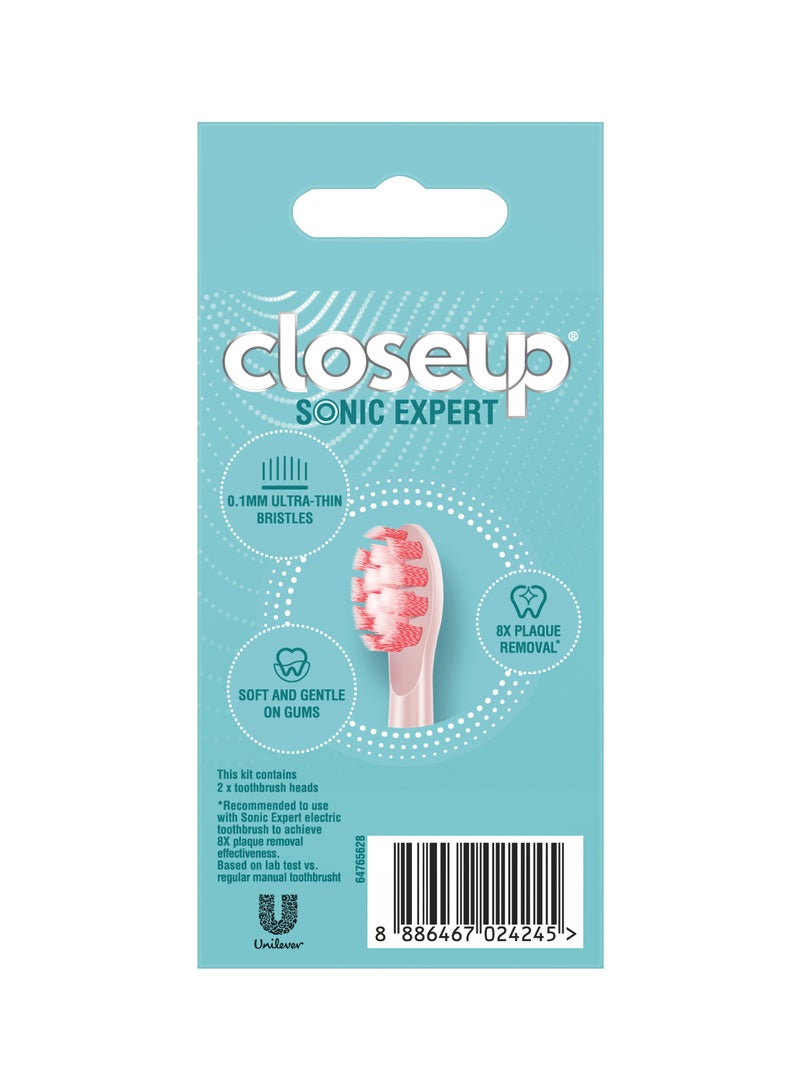 Closeup Sonic Expert Pink Rechargeable Replacement Toothbrush Head 2 Pcs - Image 2