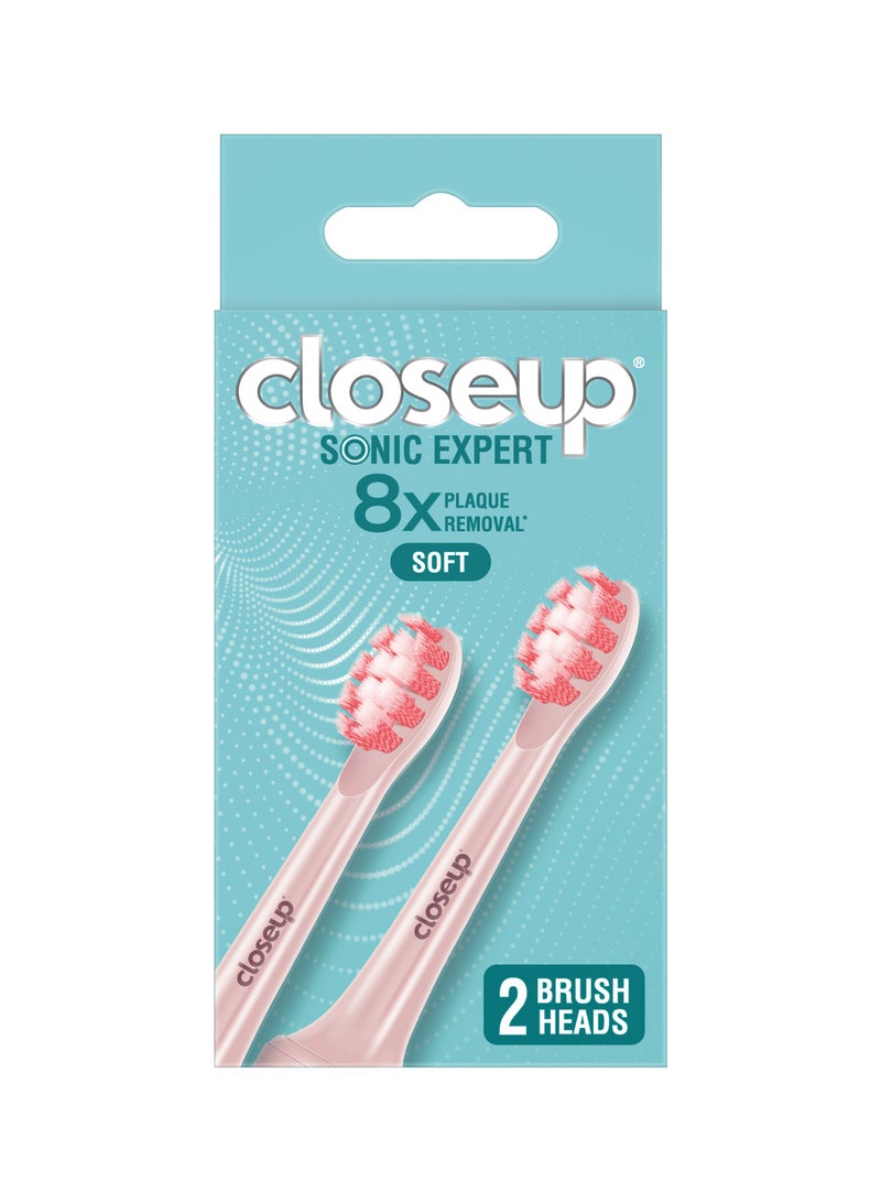 Closeup Sonic Expert Pink Rechargeable Replacement Toothbrush Head 2 Pcs - Image 1