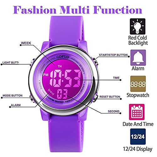 cofuo Kids Digital Sport Waterproof Watch for Girls Boys, Kid Sports Outdoor LED Electrical Watches with Luminous Alarm Stopwatch Child Wristwatch - Image 3