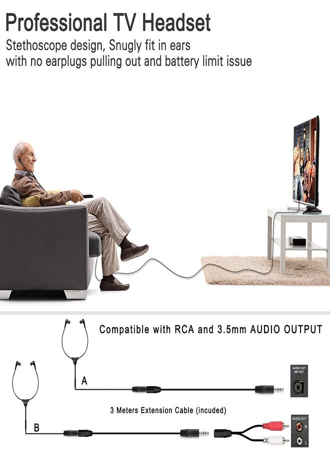 SIMOLIO Anti-Dropping Wired TV Earphone with Volume Control, Extra Long Cord Headphone with Mic for TV, PC, RCA & 3.5mm Cable Included, 14.9ft Extension Cable Earphone, Extra Soft Ear Tips, SM-901TV - Image 4