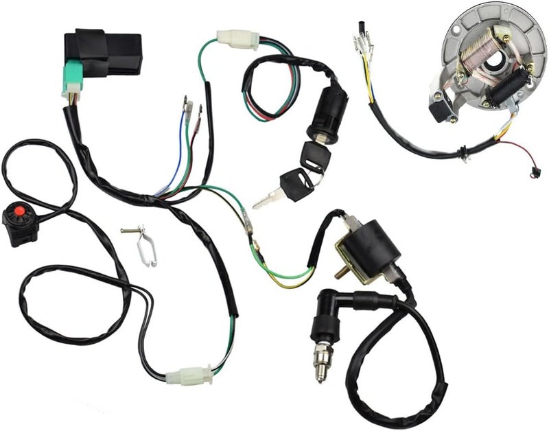 LAXEEM Kick Start Dirt Pit Bike Wire Harness Wiring Loom CDI Ignition Coil Magneto Spark Plug Rebuild Kit for 50cc -125cc Stator CDI Coil ATV Quad Bike Buggy Go Kart - Image 1