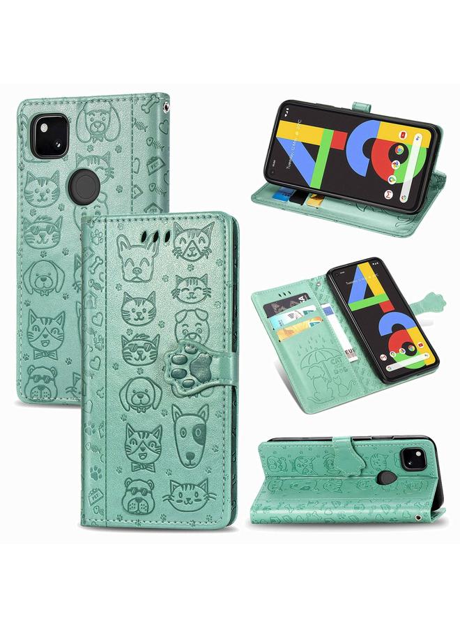 Zaboon Case For Google Pixel 4A Cute Cat and Dog Embossed Horizontal Flip Leather Case with Bracket / Card Slot / Wallet / Lanyard - Image 1