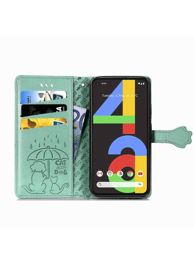 Zaboon Case For Google Pixel 4A Cute Cat and Dog Embossed Horizontal Flip Leather Case with Bracket / Card Slot / Wallet / Lanyard - Image 3