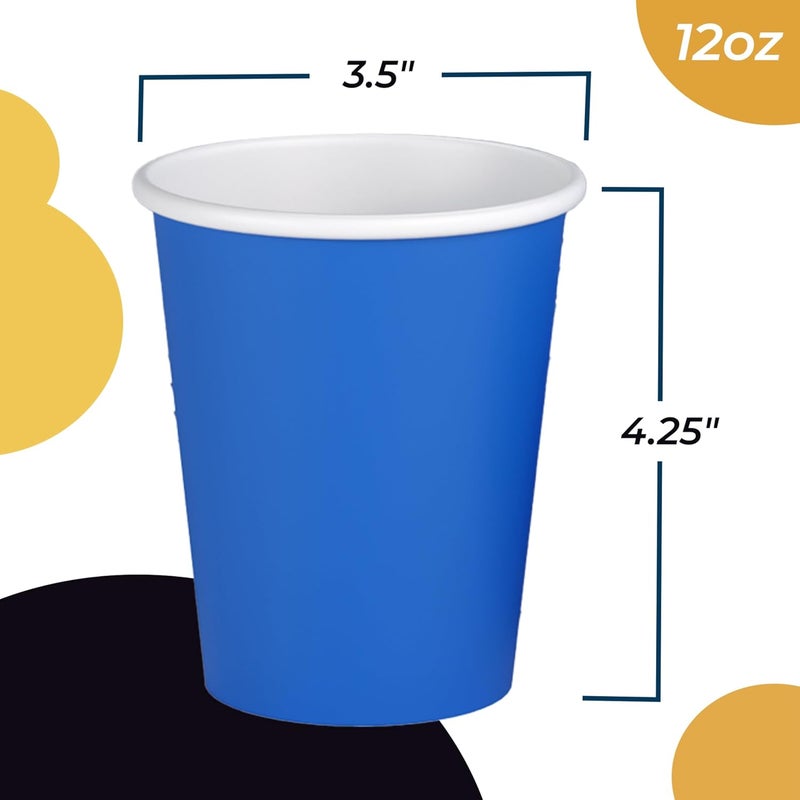 Party Solids أكواب ورقية صلبة للحفلات باللون الأزرق الداكن سعة 12 أونصة، أكواب قابلة للرمي متينة، 100 كوب ورقي للمشروبات الساخنة والباردة، كوب سميك 280 جرام للمشروبات الساخنة للشاي والقهئة للتناول الخارجي، ألوان ممتعة للحفلات والفعاليات - Image 3